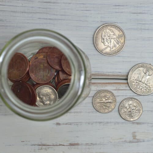 coins in jar for savings