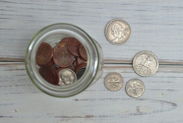 coins in jar for savings