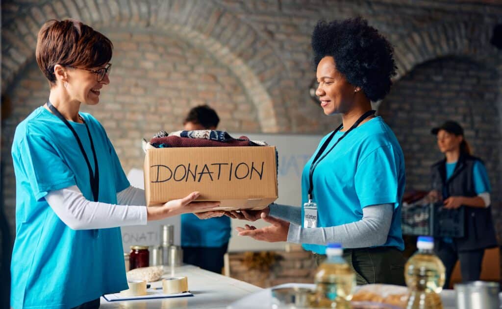 volunteers sorting donations