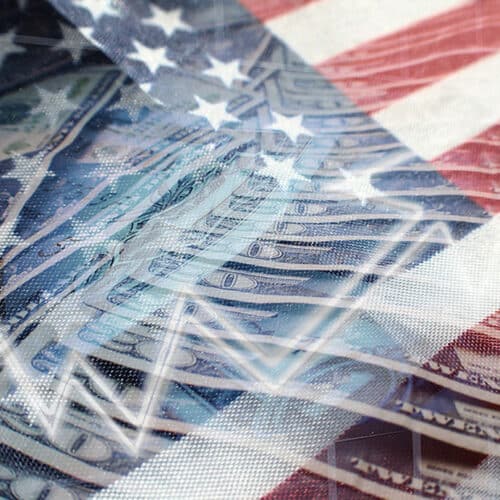 image showing the us flag with money overlayed