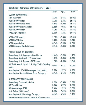 chart showing december 2024 benchmark returns