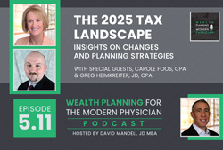 podcast banner image for episode on 2025 tax planning with carole foos and greg heimkreiter