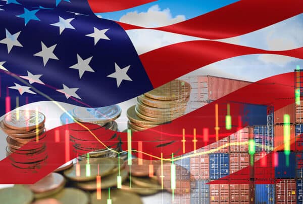 image illustrating united states trade war showing flag and money