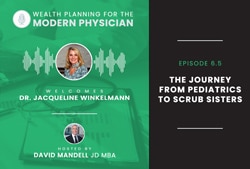 banner image highlighting podcast guest Dr. Jacqueline Winkelmann of Scrub Sisters